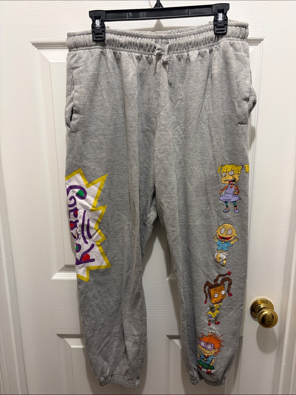 Gray Rugrats Sweatpants with Colorful Cartoon Graphics